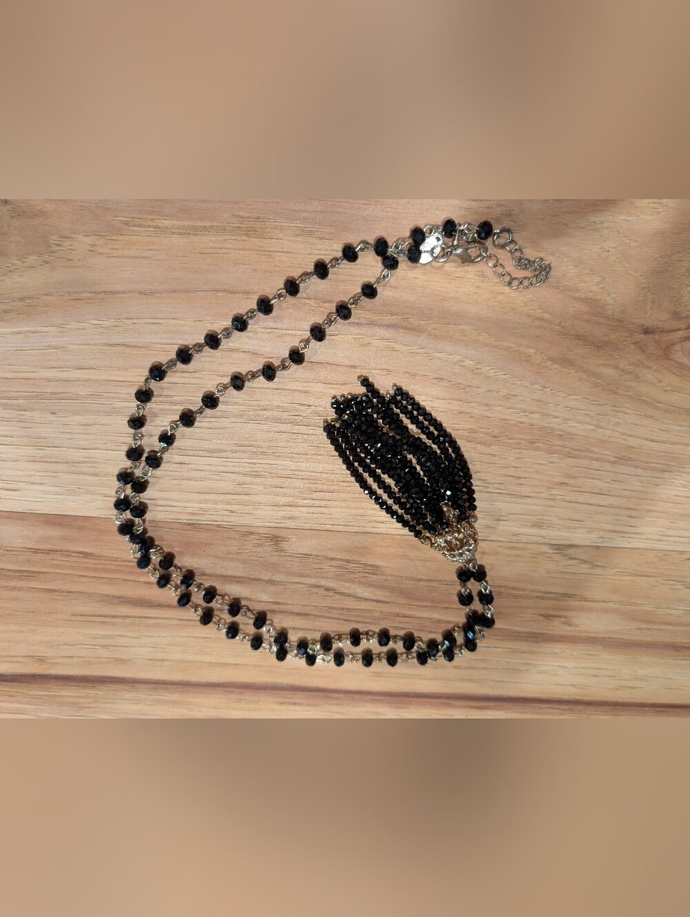 Elegant Sparkly Black Beaded Tassel Necklace